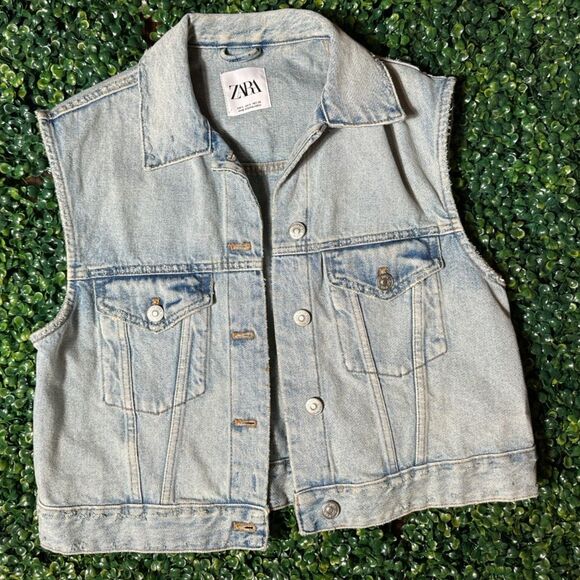 Zara Cropped Denim Vest Size Small - Picture 1 of 3